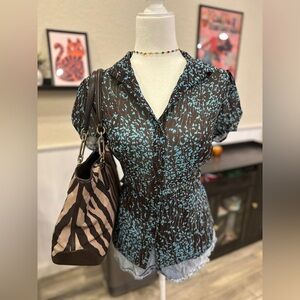 Violet & Claire New York Brown & Blue Blouse Women’s Medium 2000’s Style